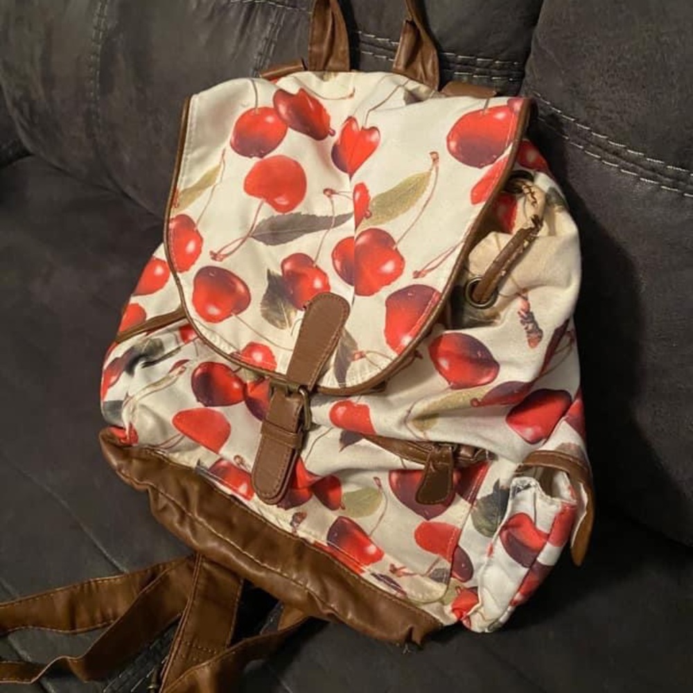 Cherry and leather small book bag